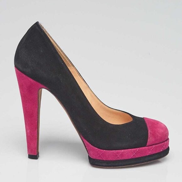 Chanel Purple/Black Suede Cap Toe Classic Platform Pumps Size 5.5/36 - Picture 3 of 4